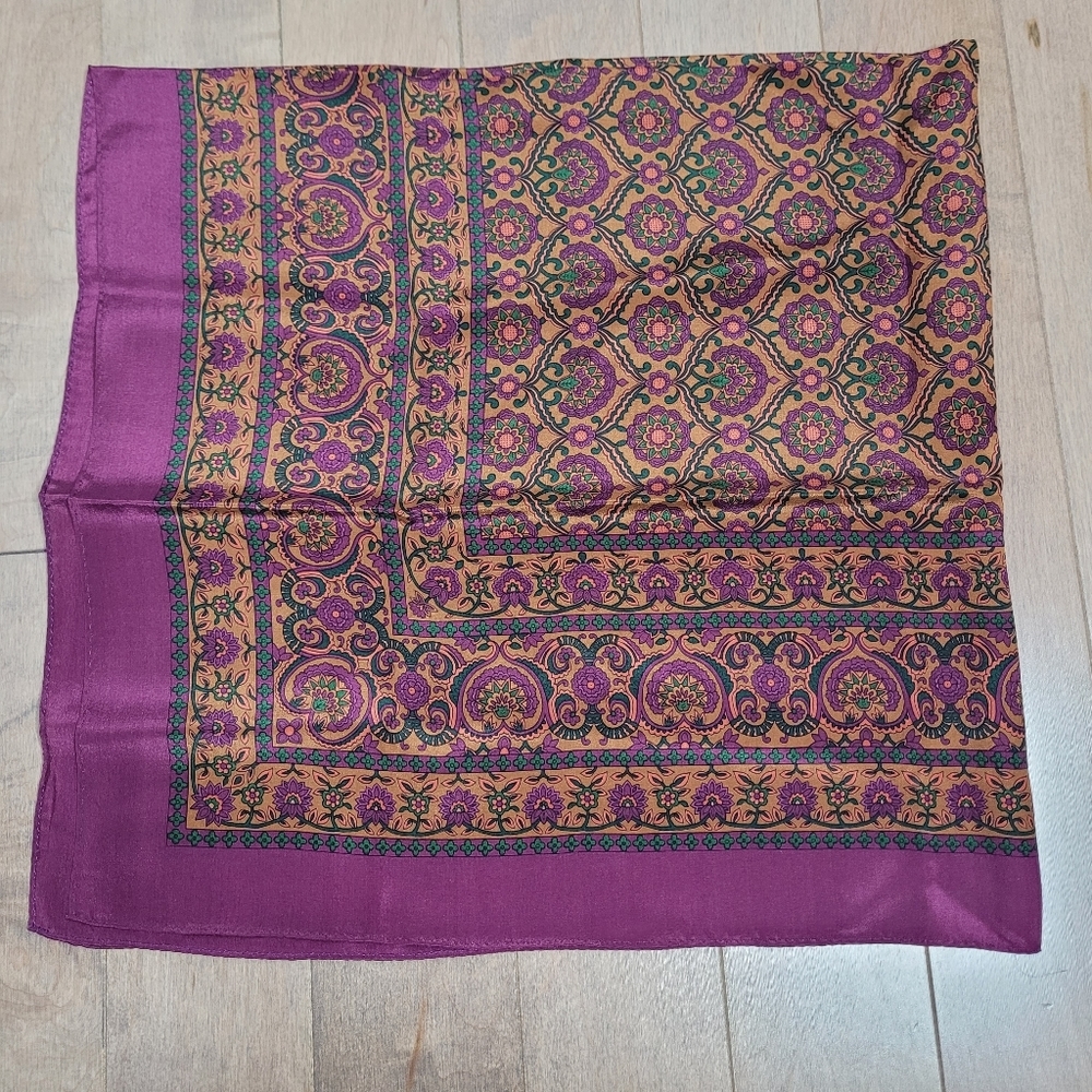 Vintage Anne Klein purple and green silk bandana